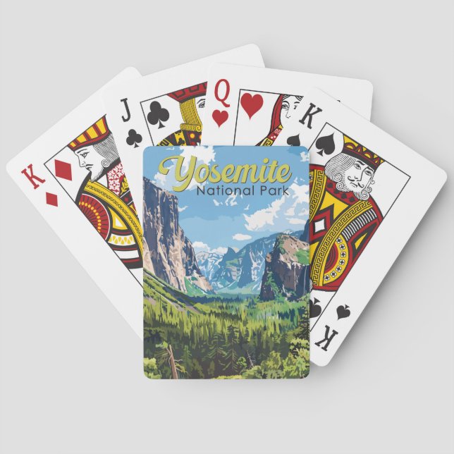 Yosemite National Park Illustration Travel Art Playing Cards (Back)