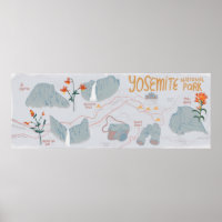 Yosemite National Park Map Illustration Gray