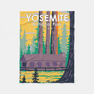 Yosemite National Park Mariposa Grove Cabin Retro Fleece Blanket
