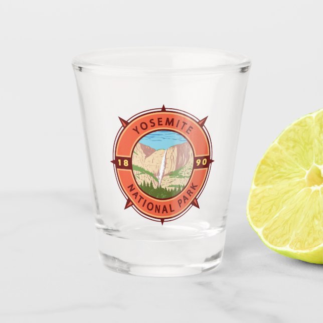 Yosemite National Park Retro Compass Emblem Shot Glass (Front)