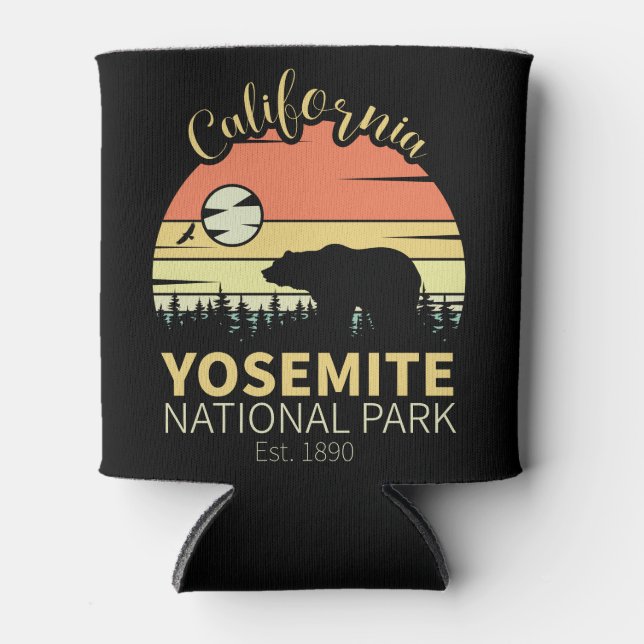Yosemite National Park Retro Sunset Mountain Can Cooler (Front)