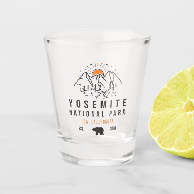Yosemite National Park Retro Sunset Mountain Shot Glass (Front)