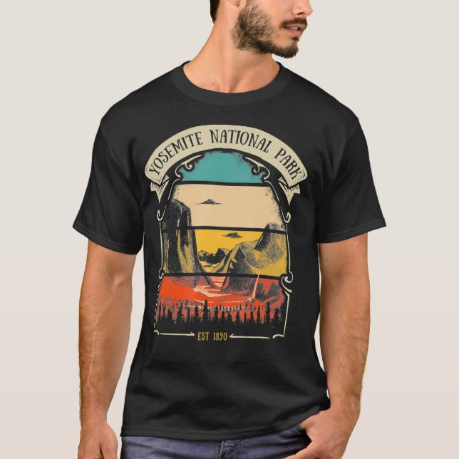 Yosemite National Park Retro Tunnel View Landscape T-Shirt (Front)