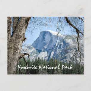 Yosemite National Park text, photo of Half Dome Postcard