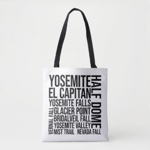 Yosemite National Park Typography Word Art Tote Bag