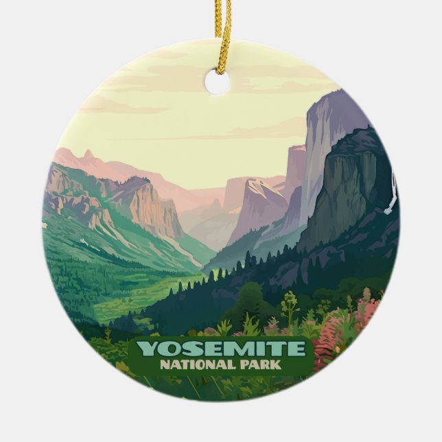 Yosemite National Park Valley Half Dome Ceramic Tree Decoration (Front)