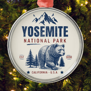 Yosemite National Park Vintage Bear T-Shirt Metal Tree Decoration