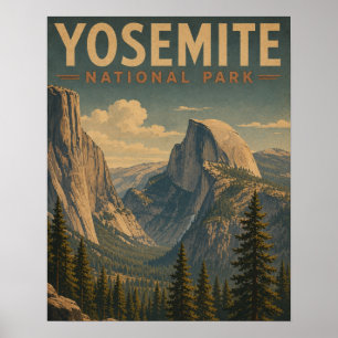 Yosemite National Park Vintage Half Dome Valley Poster