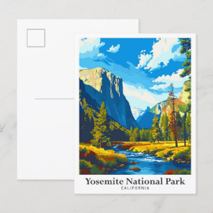 Yosemite National Park Vintage Travel Illustration Postcard