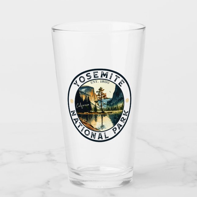 Yosemite National Park watercolor Half Dome Sunset Glass (Front)