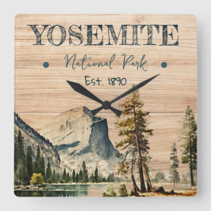 Yosemite National Park watercolor Half Dome Sunset Square Wall Clock