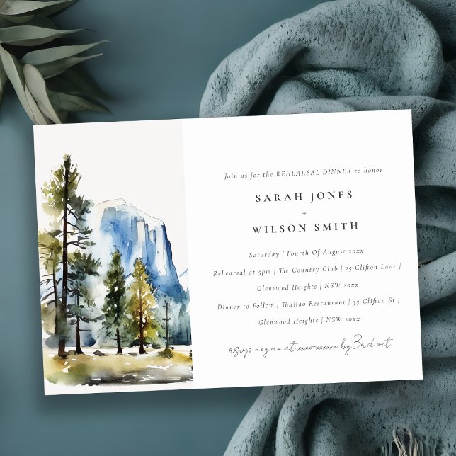 Yosemite National Park Watercolor Rehearsal Dinner Invitation (Creator Uploaded)