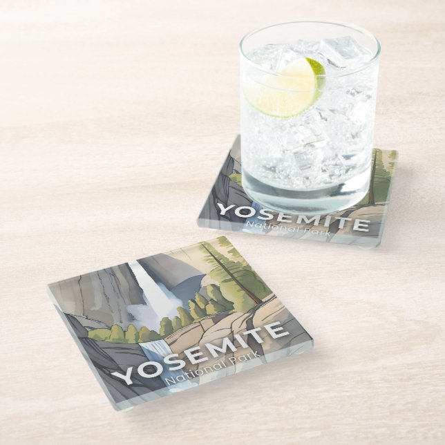 Yosemite National Park | Watercolor Travel Glass Coaster (Angled)