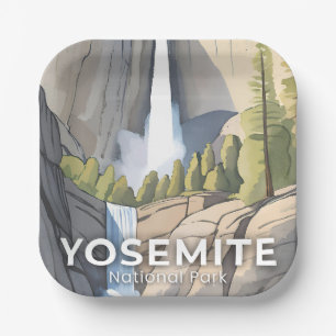 Yosemite National Park Watercolor Travel Paper Plate