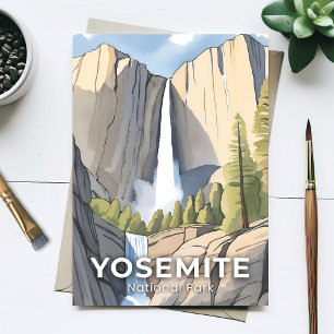 Yosemite National Park   Watercolor Travel Postcard