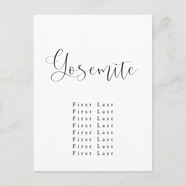 Yosemite Seating Chart Postcard (Front)