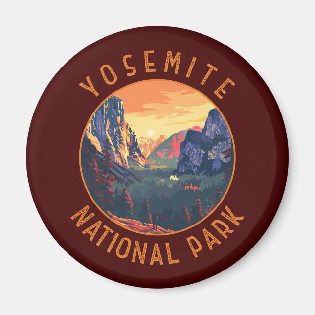 Yosemite Sunset National Park Retro Distressed Magnet (Front)