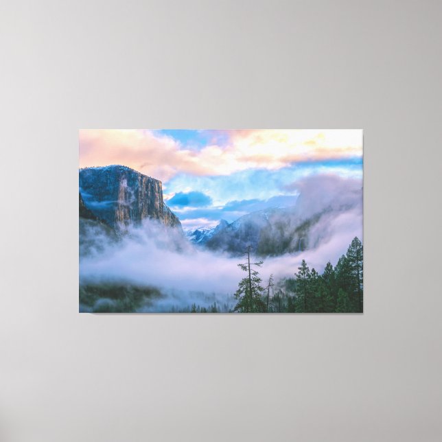 Yosemite Tunnel View in the Mist at Sunrise Canvas Print (Front)