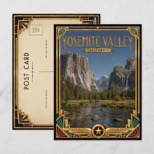 Yosemite Valley California Vintage Art Deco Golden Postcard