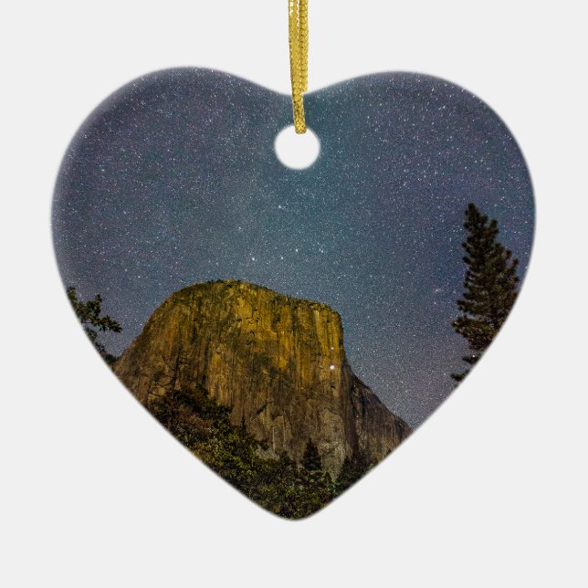 Yosemite Valley El Capitan night sky Ceramic Tree Decoration (Front)