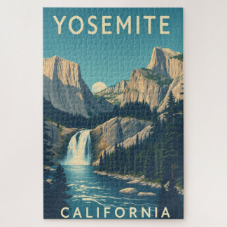 Yosemite Waterfall California Vintage Retro Jigsaw Puzzle