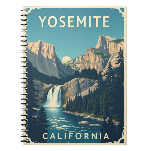 Yosemite Waterfall California Vintage Retro Notebook (Front)