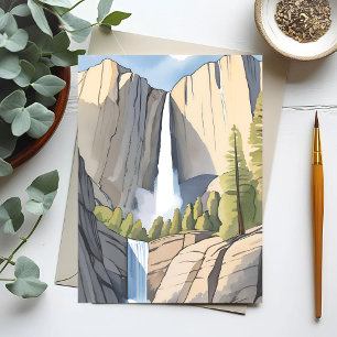 Yosemite Waterfalls National Park Watercolor Postcard