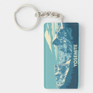 Yosemite Winter Retro: Half Dome & Snow Peaks Key Ring