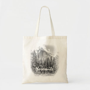 Yosemite's Half Dome in Winter with Yosemite Text Tote Bag