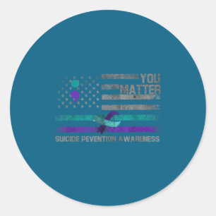 You American Flag Suicide Prevention Awareness  Classic Round Sticker