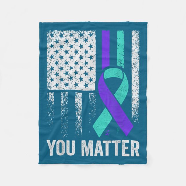 You American Flag Teal Purple Men Mental Health  Fleece Blanket (Front)
