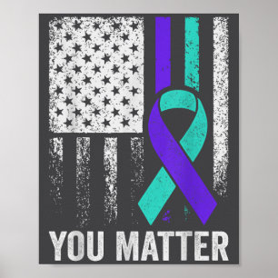You American Flag Teal Purple Men Mental Health  Poster
