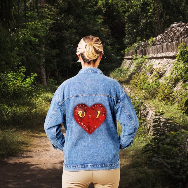 You and I - alphabet game on a red heart Denim Jacket (Creator Uploaded)