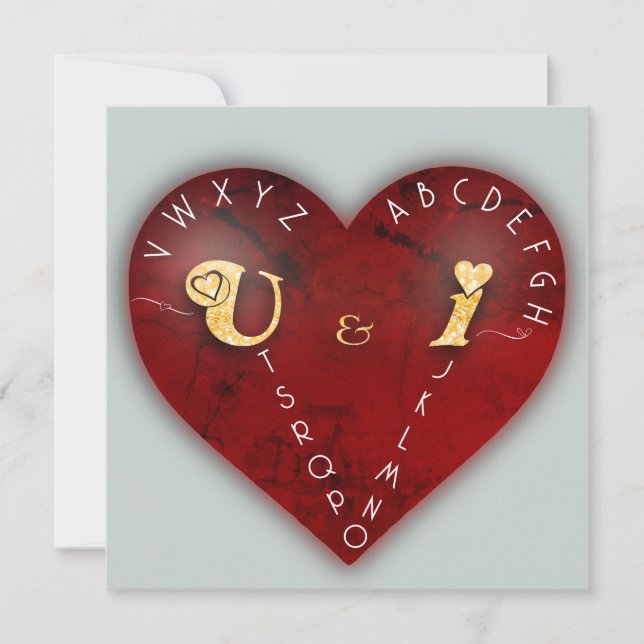 You and I - alphabet game on a red heart Holiday Card (Front)