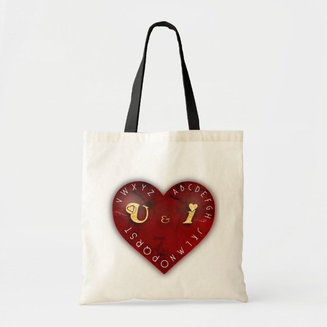 You and I - alphabet game on a red heart Tote Bag (Front)
