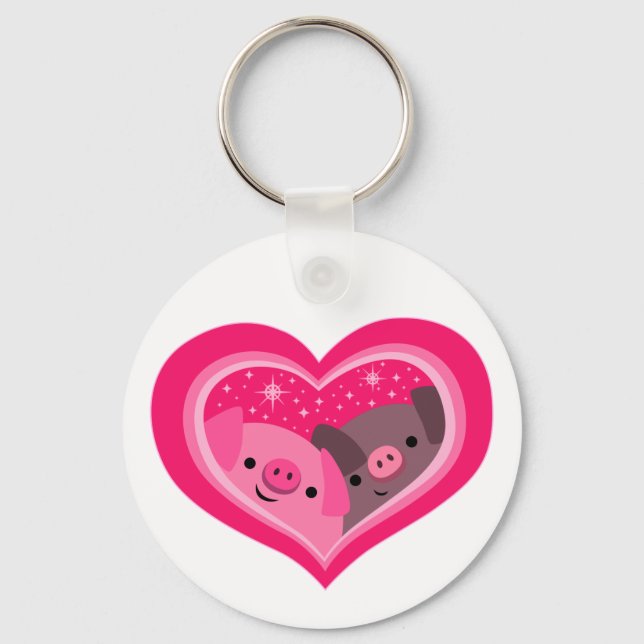 You And Me (Cute Cartoon Pigs) Key Ring (Front)