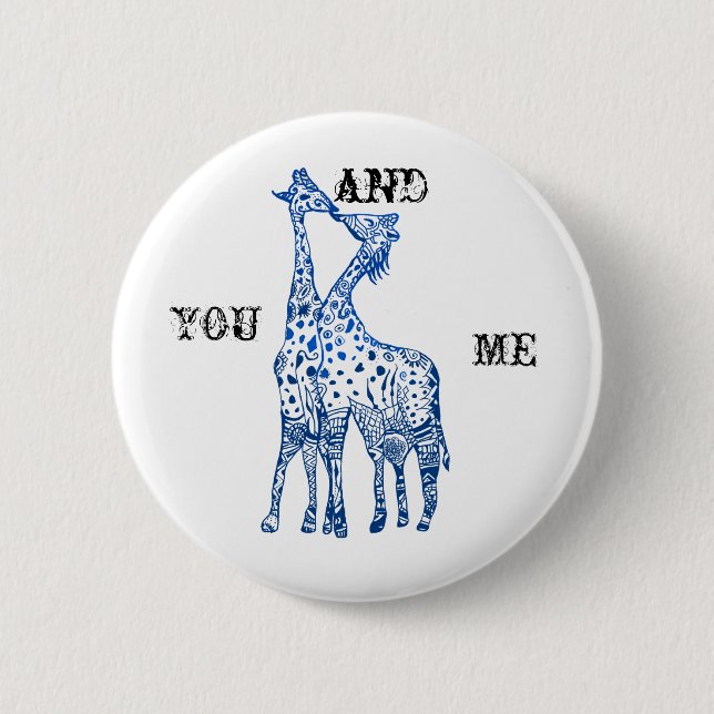 You and Me Girafes Kiss Round Badge (Front)