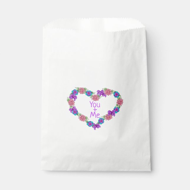 You and Me Heart Floral Wreath Valentine's Day Favour Bags (Front)
