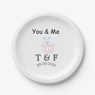 You and me love cup cake red valentine's day name  paper plate