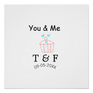 You and me love cup cake red valentine's day name poster