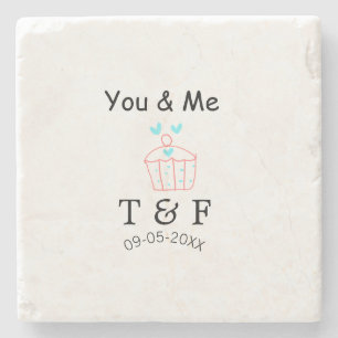 You and me love cup cake red valentine's day name  stone coaster