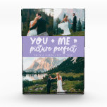 You and Me Picture Perfect Newlywed Lilac Photo Block<br><div class="desc">Whimsical and playful wedding keepsake featuring 3 photos of the newlyweds with a typography text that says "you   me = picture perfect." Lilac.</div>