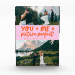 You and Me Picture Perfect Newlywed Orange Pink Photo Block<br><div class="desc">Whimsical and playful wedding keepsake featuring 3 photos of the newlyweds with a typography text that says "you   me = picture perfect." Orange pink.</div>