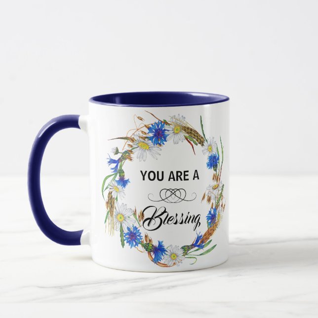You Are A Blessing Ceramic Coffee Mug - Navy Blue (Left)