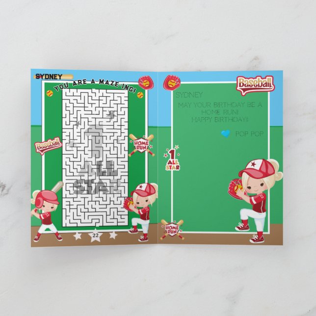 You Are A-Maze-ing Blonde Girls Softball Birthday Card (Inside)