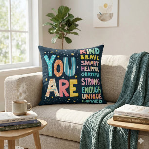 You Are Affirmations Bright Hand Lettering Cushion