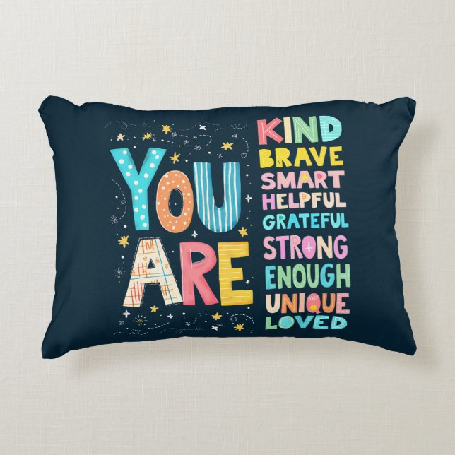 You Are Affirmations Bright Hand Lettering Decorative Cushion (Front)