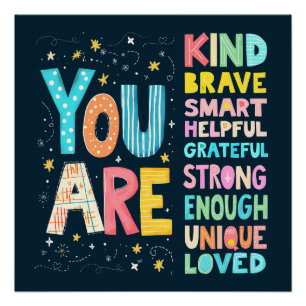 You Are Affirmations Bright Hand Lettering Poster
