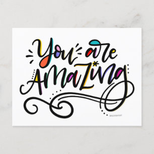 You Are Amazing, hand lettered Postcard