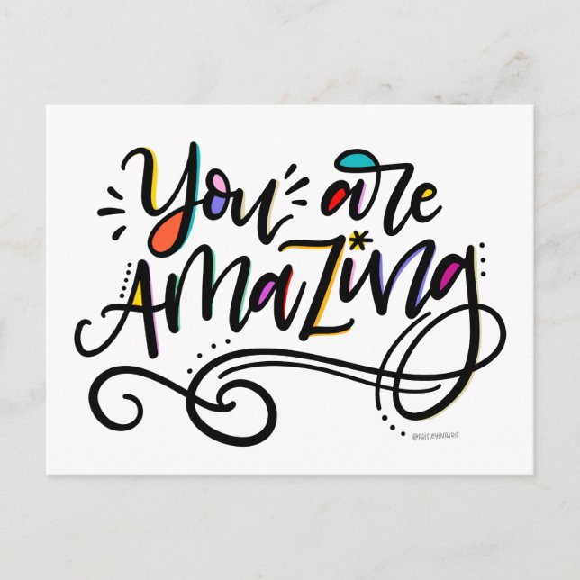 You Are Amazing, hand lettered Postcard (Front)